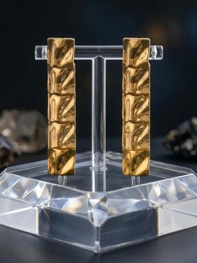 18K Gold Plated Stainless Steel Hammered Geometric Statement Drop Earrings